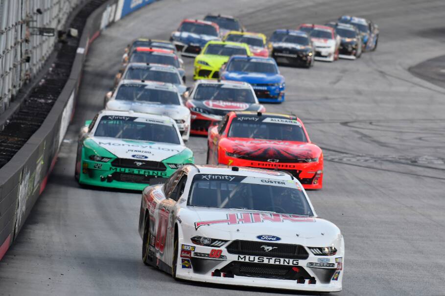 SHR's Cole Custer (#00, 22nd) and Penske's Joey Logano (36th) were both caught in an early accident. SHR's Cole Custer (#00, 22nd) and Penske's Joey Logano (36th) were both caught in an early accident.